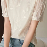 Round Neck Sheer Ethereal Embroidered Shirt - liwisi