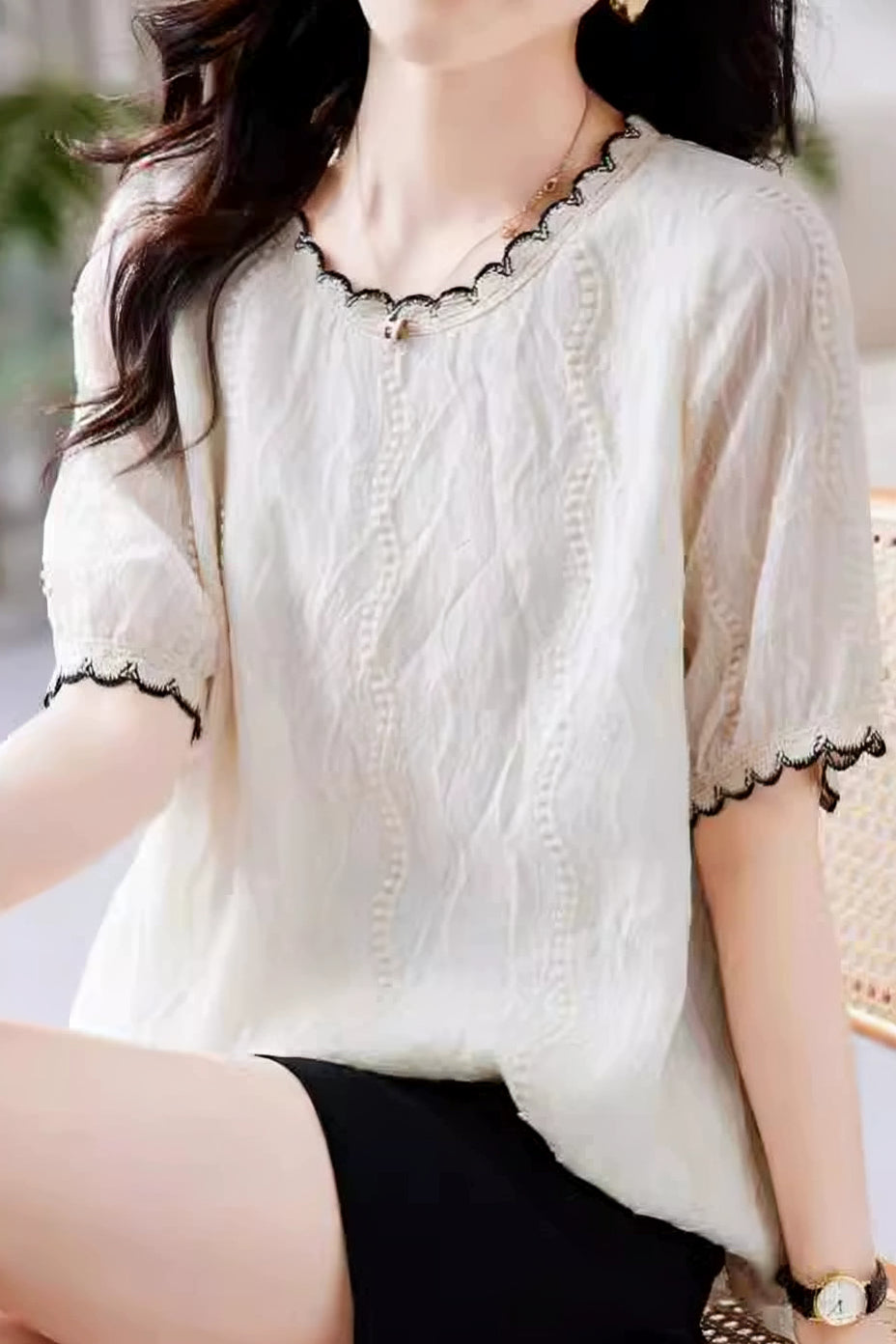 Casual Textured Short Sleeve Shirt - liwisi