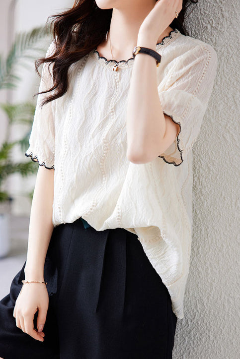 Casual Textured Short Sleeve Shirt - liwisi