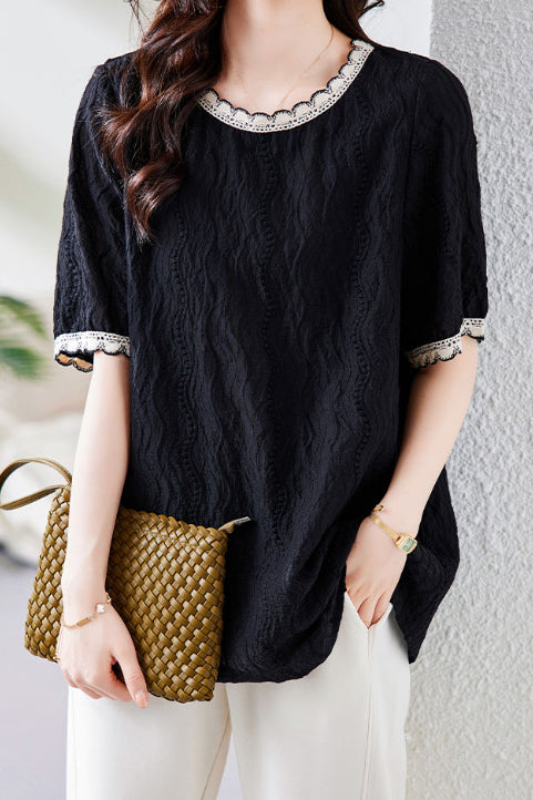 Casual Textured Short Sleeve Shirt - liwisi