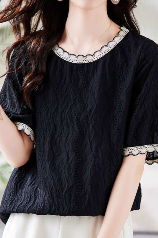 Casual Textured Short Sleeve Shirt - liwisi