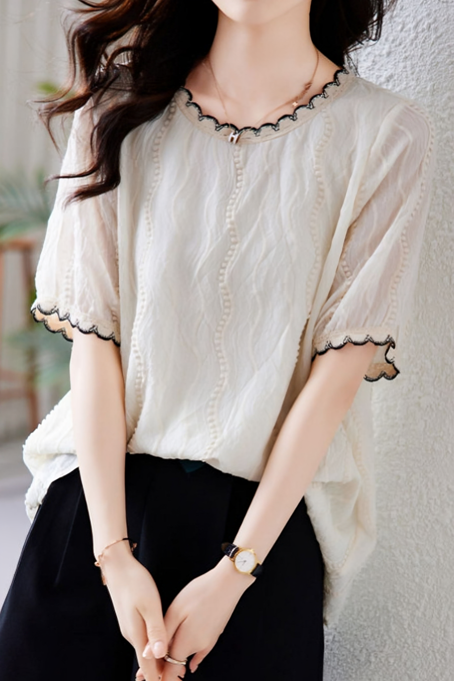 Casual Textured Short Sleeve Shirt - liwisi