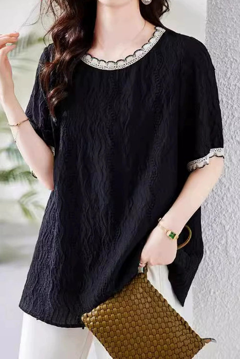 Casual Textured Short Sleeve Shirt - liwisi