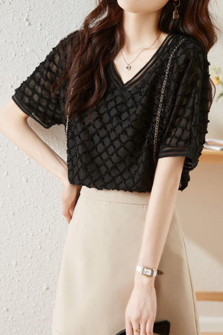 Elegant V-Neck Chiffon Short Sleeve - liwisi