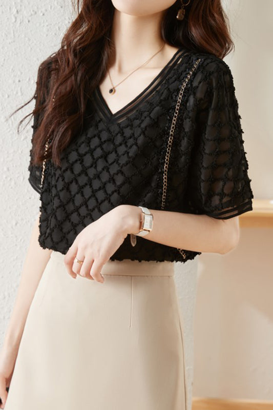 Elegant V-Neck Chiffon Short Sleeve - liwisi