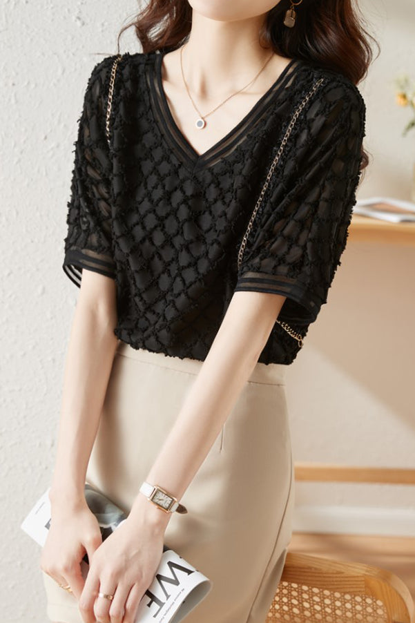 Elegant V-Neck Chiffon Short Sleeve - liwisi