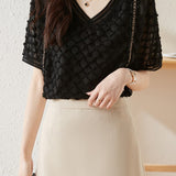 Elegant V-Neck Chiffon Short Sleeve - liwisi