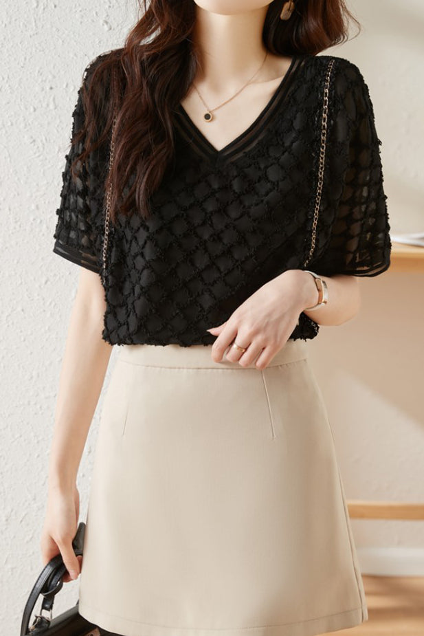 Elegant V-Neck Chiffon Short Sleeve - liwisi