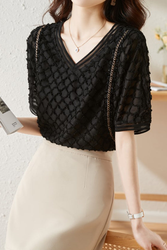Elegant V-Neck Chiffon Short Sleeve - liwisi