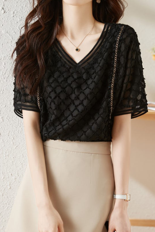 Elegant V-Neck Chiffon Short Sleeve - liwisi