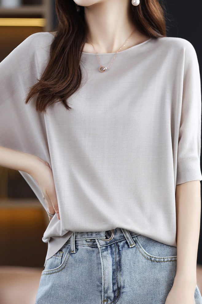 Casual Batwing Sleeve T-Shirt - liwisi