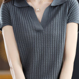 Solid Color Simple Short Sleeve Top - liwisi