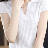 Solid Color Simple Short Sleeve Top - liwisi