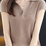 Solid Color Simple Short Sleeve Top - liwisi