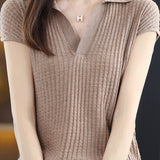 Solid Color Simple Short Sleeve Top - liwisi