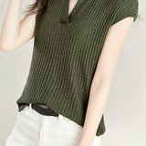Solid Color Simple Short Sleeve Top - liwisi