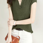 Solid Color Simple Short Sleeve Top - liwisi
