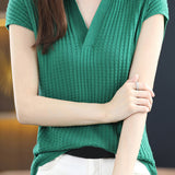 Solid Color Simple Short Sleeve Top - liwisi
