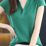 Solid Color Simple Short Sleeve Top - liwisi