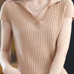 Solid Color Simple Short Sleeve Top - liwisi