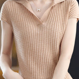 Solid Color Simple Short Sleeve Top - liwisi