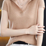 Solid Color Simple Short Sleeve Top - liwisi