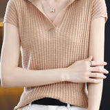 Solid Color Simple Short Sleeve Top - liwisi