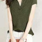 Solid Color Simple Short Sleeve Top - liwisi