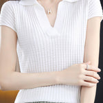 Solid Color Simple Short Sleeve Top - liwisi