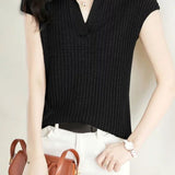Solid Color Simple Short Sleeve Top - liwisi