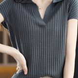 Solid Color Simple Short Sleeve Top - liwisi