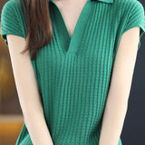Solid Color Simple Short Sleeve Top - liwisi