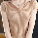 Solid Color Simple Short Sleeve Top - liwisi