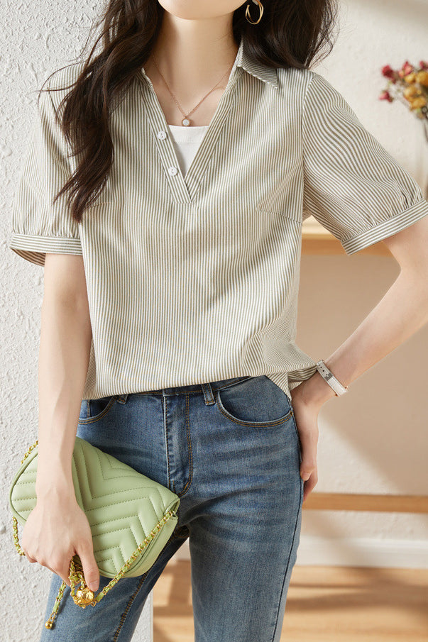 Simple striped T-shirt - liwisi