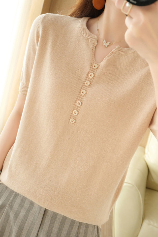 Minimalist Short-Sleeve Knit Top - liwisi