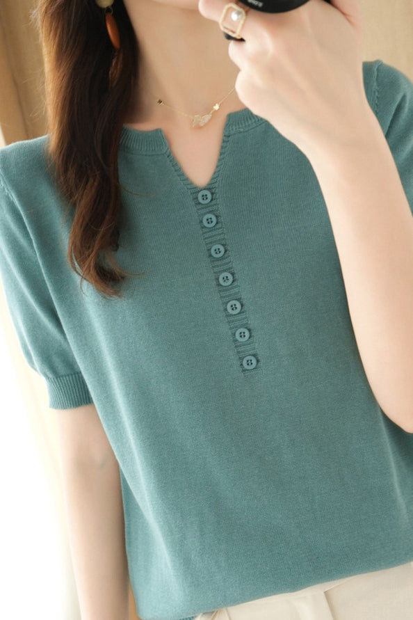 Minimalist Short-Sleeve Knit Top - liwisi