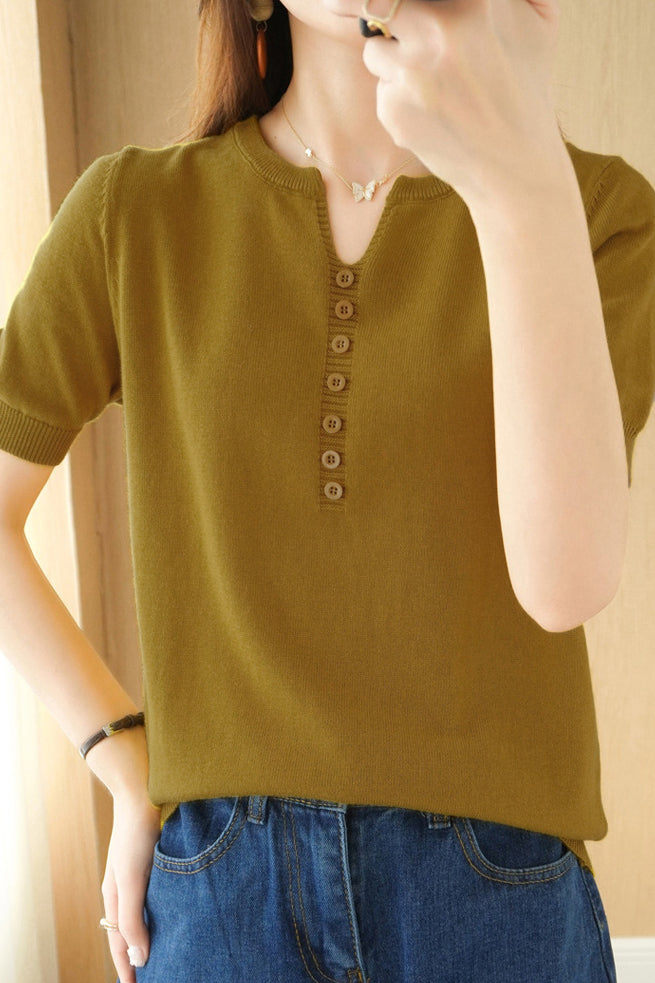 Minimalist Short-Sleeve Knit Top - liwisi