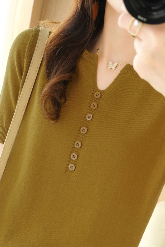 Minimalist Short-Sleeve Knit Top - liwisi