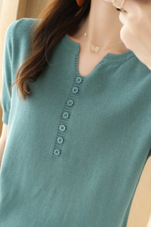 Minimalist Short-Sleeve Knit Top - liwisi