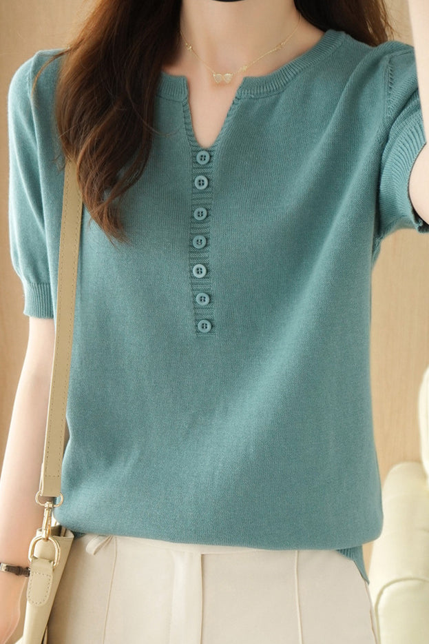 Minimalist Short-Sleeve Knit Top - liwisi