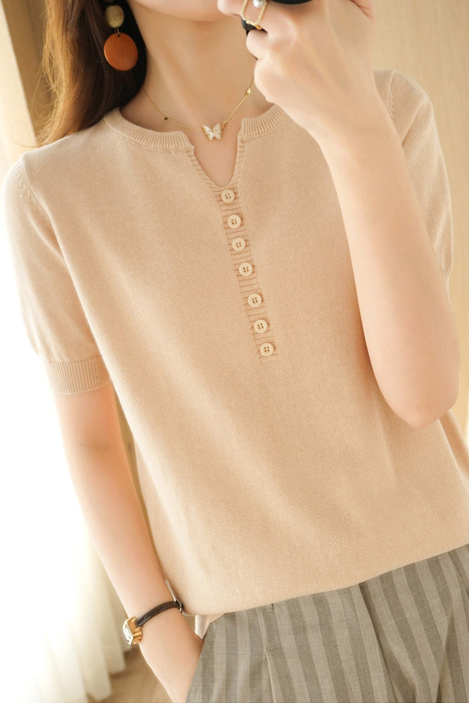 Minimalist Short-Sleeve Knit Top - liwisi