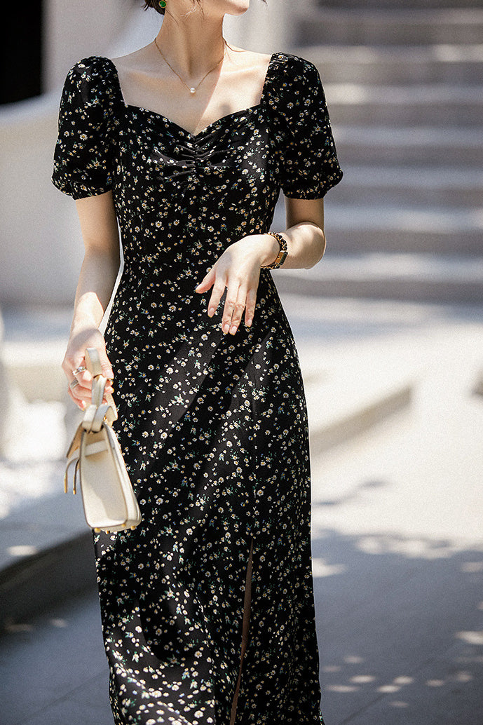French-Style Floral Square-Neck Dress - liwisi