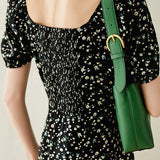 French-Style Floral Square-Neck Dress - liwisi