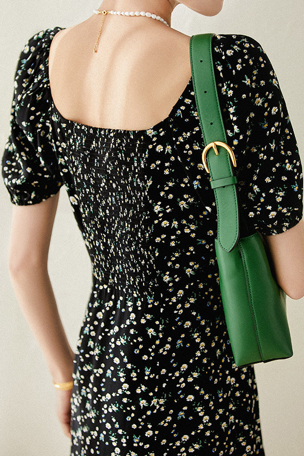 French-Style Floral Square-Neck Dress - liwisi