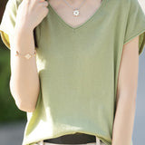 Minimalist Solid Color Knit Top - liwisi
