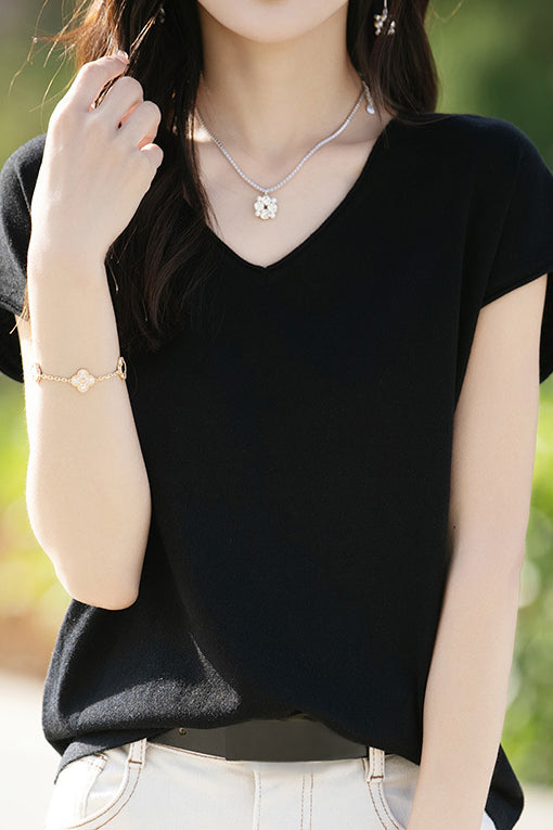 Minimalist Solid Color Knit Top - liwisi