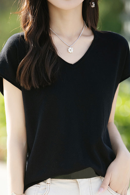 Minimalist Solid Color Knit Top - liwisi