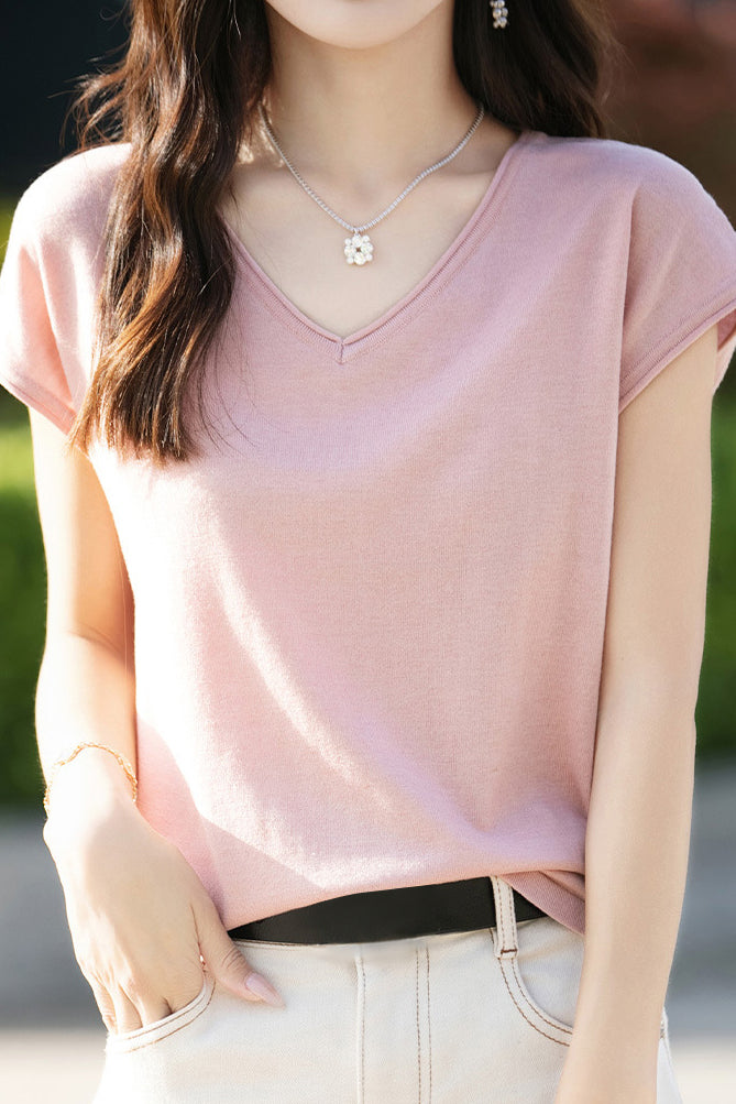 Minimalist Solid Color Knit Top - liwisi