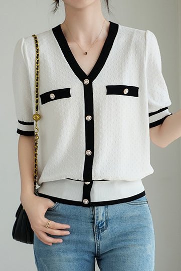 Simple Color-Block Knit Top - liwisi
