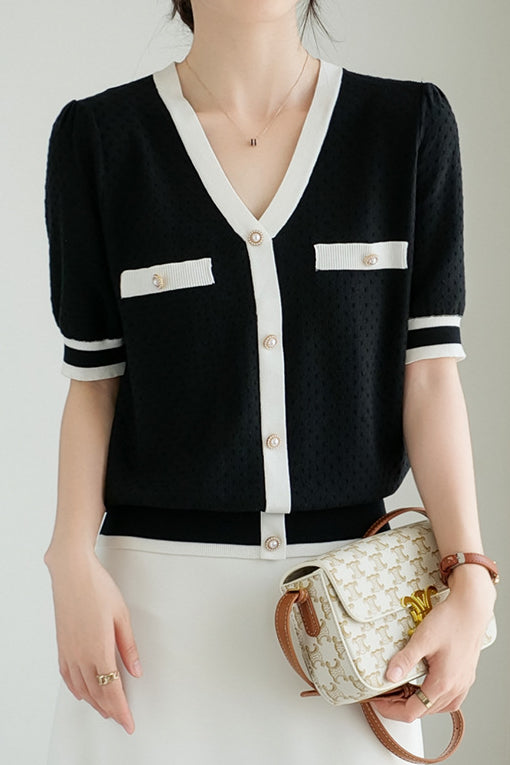 Simple Color-Block Knit Top - liwisi